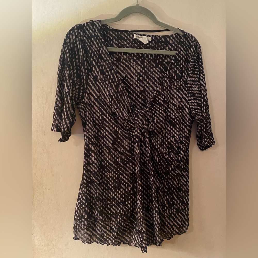 Kenneth Cole Black and White Patterned Blouse Sz:XL